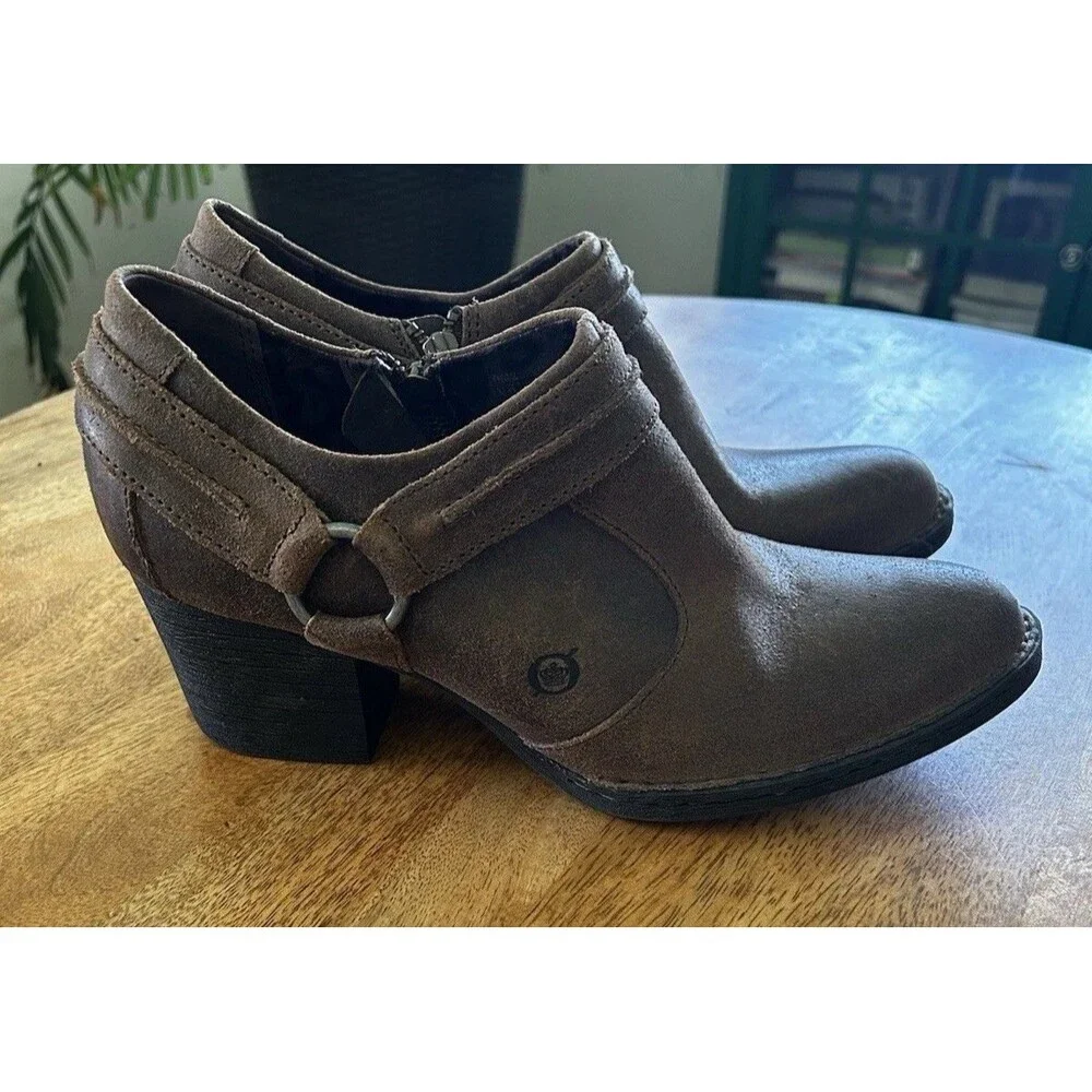 BORN Brown Leather Side Buckle Zip Up Ankle Boots Size 10 New Boho Western